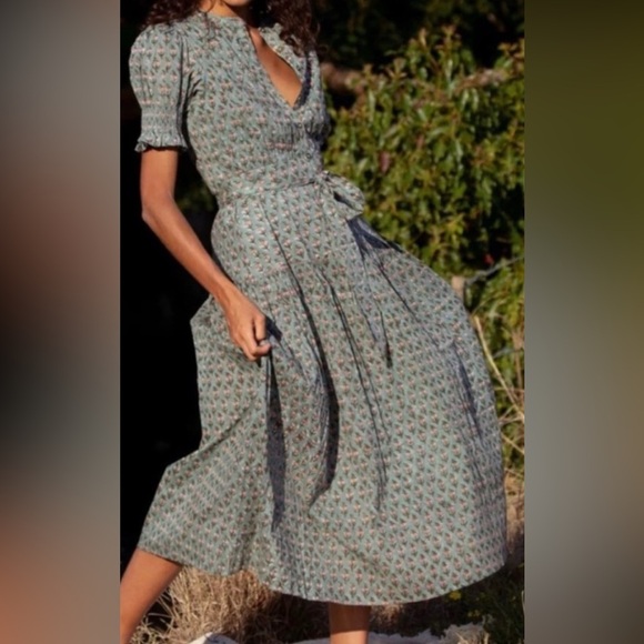 Daughters of India The Prairie Midi Dress Sage Green Size XS - Picture 3 of 10